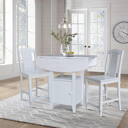 International Concepts (Set of 3 Pcs) - Dual Drop Leaf Bistro Table - Counter Height with Storage - 2 Counter Height Stools in White/Chalk - Antiqued Finish - K128-3638-S452-2 veiw 5