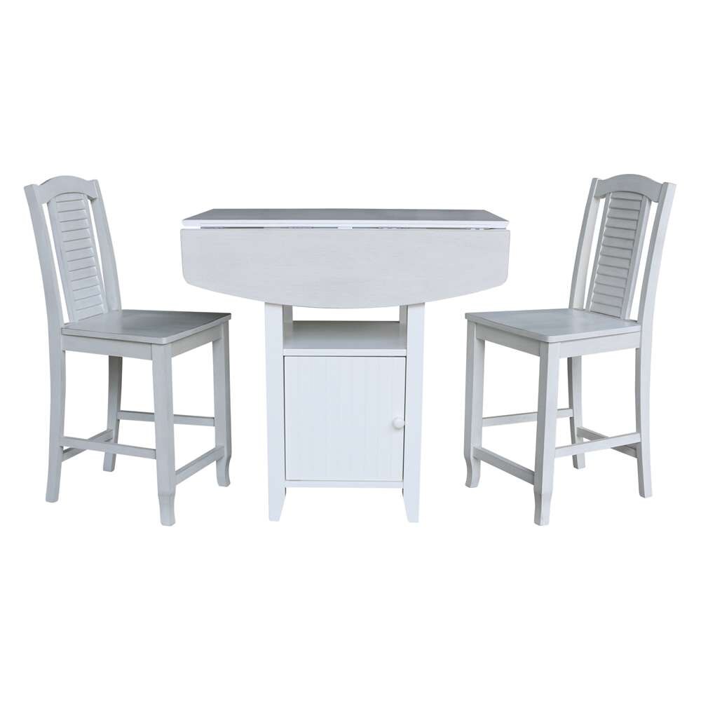 International Concepts (Set of 3 Pcs) - Dual Drop Leaf Bistro Table - Counter Height with Storage - 2 Counter Height Stools in White/Chalk - Antiqued Finish - K128-3638-S452-2 veiw 6