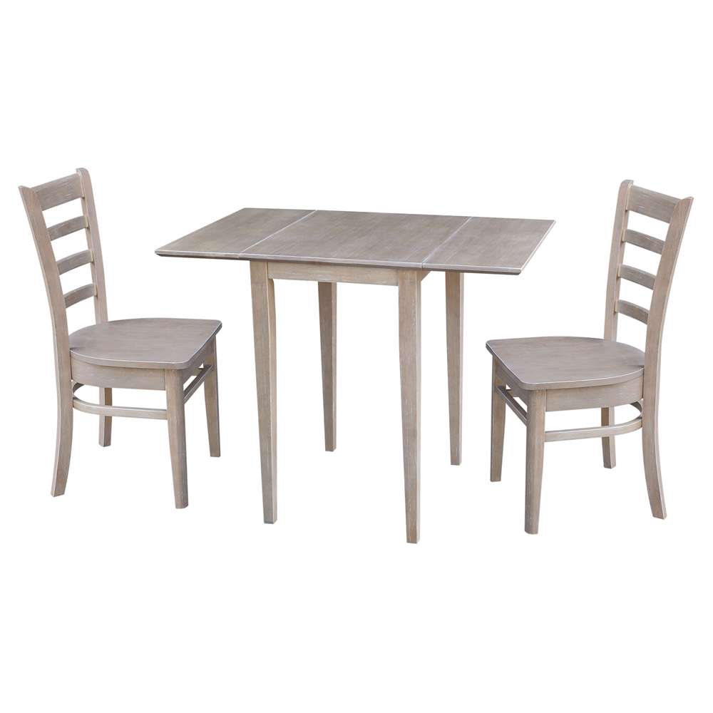 International Concepts (Set of 3 Pcs) - Small Dual Drop Leaf Table with 2 RTA Chairs in Washed Gray Taupe Finish - K09-2236D-C617-2 veiw 1
