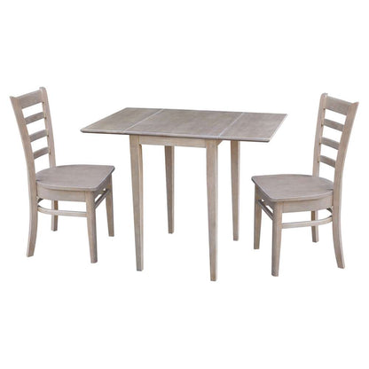 International Concepts (Set of 3 Pcs) - Small Dual Drop Leaf Table with 2 RTA Chairs in Washed Gray Taupe Finish - K09-2236D-C617-2 veiw 1