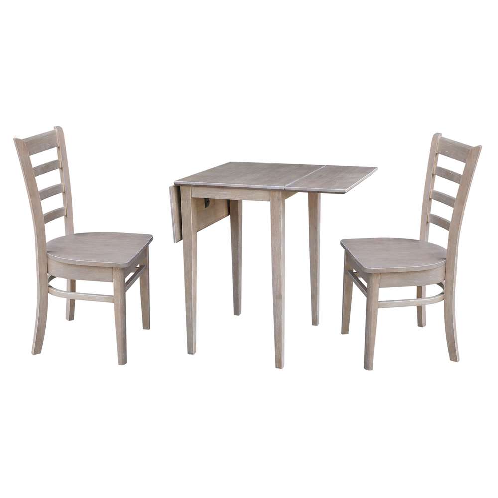 International Concepts (Set of 3 Pcs) - Small Dual Drop Leaf Table with 2 RTA Chairs in Washed Gray Taupe Finish - K09-2236D-C617-2 veiw 2
