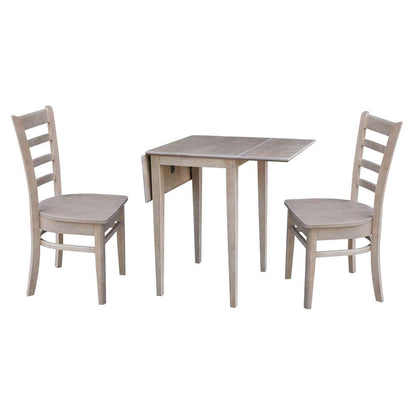 International Concepts (Set of 3 Pcs) - Small Dual Drop Leaf Table with 2 RTA Chairs in Washed Gray Taupe Finish - K09-2236D-C617-2 veiw 2