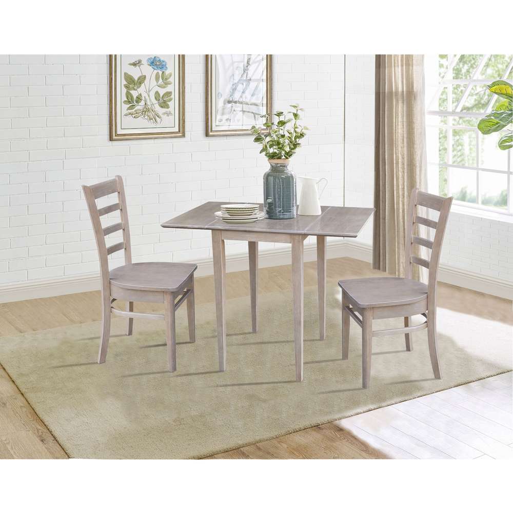 International Concepts (Set of 3 Pcs) - Small Dual Drop Leaf Table with 2 RTA Chairs in Washed Gray Taupe Finish - K09-2236D-C617-2 veiw 3