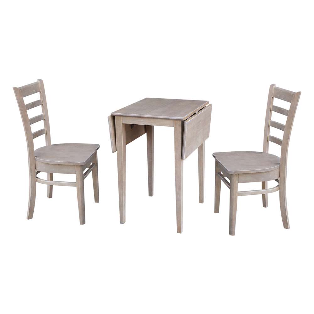 International Concepts (Set of 3 Pcs) - Small Dual Drop Leaf Table with 2 RTA Chairs in Washed Gray Taupe Finish - K09-2236D-C617-2 veiw 4