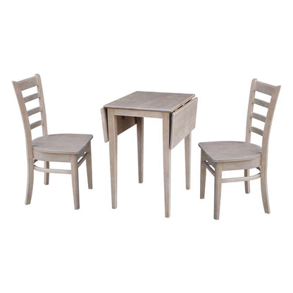 International Concepts (Set of 3 Pcs) - Small Dual Drop Leaf Table with 2 RTA Chairs in Washed Gray Taupe Finish - K09-2236D-C617-2 veiw 4