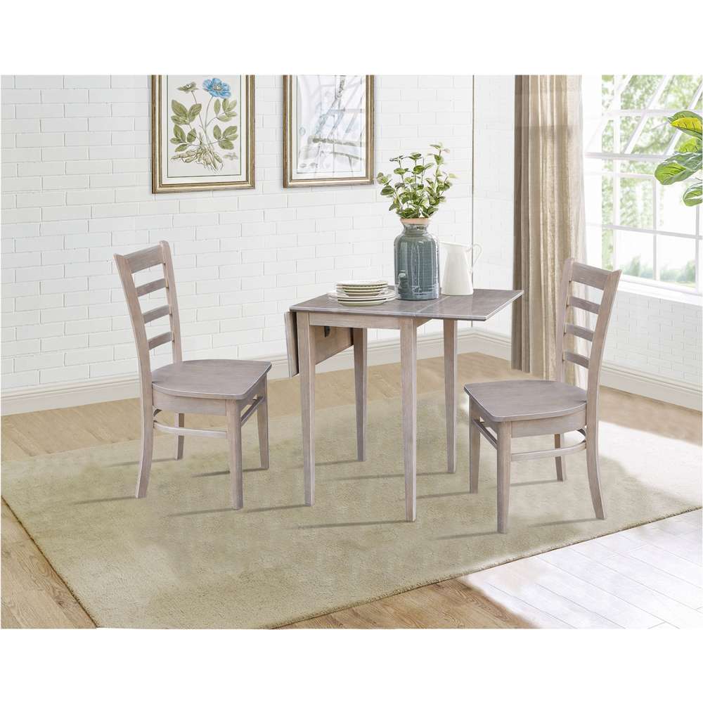 International Concepts (Set of 3 Pcs) - Small Dual Drop Leaf Table with 2 RTA Chairs in Washed Gray Taupe Finish - K09-2236D-C617-2 veiw 5