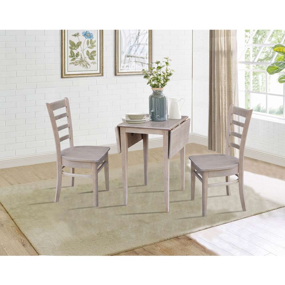 International Concepts (Set of 3 Pcs) - Small Dual Drop Leaf Table with 2 RTA Chairs in Washed Gray Taupe Finish - K09-2236D-C617-2 veiw 6