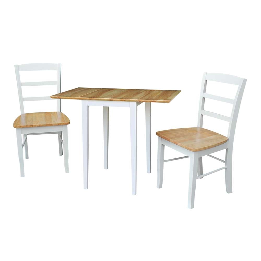 International Concepts (Set of 3 Pcs) - Small Dual Drop Leaf Table with 2 Madrid Ladderback Chairs in White / Natural Finish - K02-2236D-C2 veiw 1