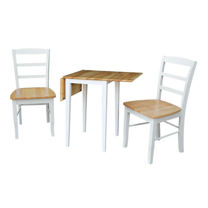 International Concepts (Set of 3 Pcs) - Small Dual Drop Leaf Table with 2 Madrid Ladderback Chairs in White / Natural Finish - K02-2236D-C2 veiw 2