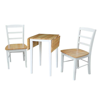 International Concepts (Set of 3 Pcs) - Small Dual Drop Leaf Table with 2 Madrid Ladderback Chairs in White / Natural Finish - K02-2236D-C2 veiw 4