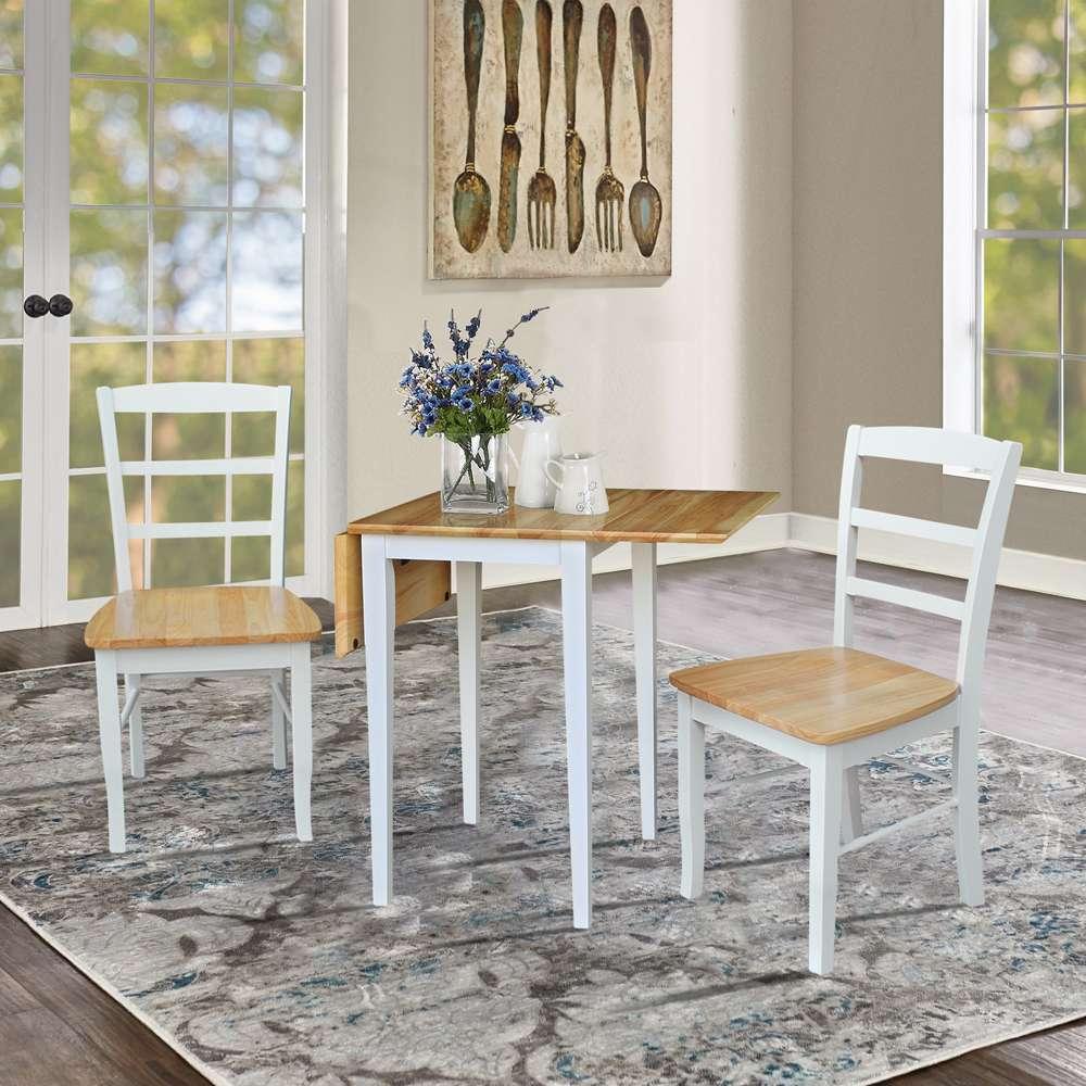 International Concepts (Set of 3 Pcs) - Small Dual Drop Leaf Table with 2 Madrid Ladderback Chairs in White / Natural Finish - K02-2236D-C2 veiw 5