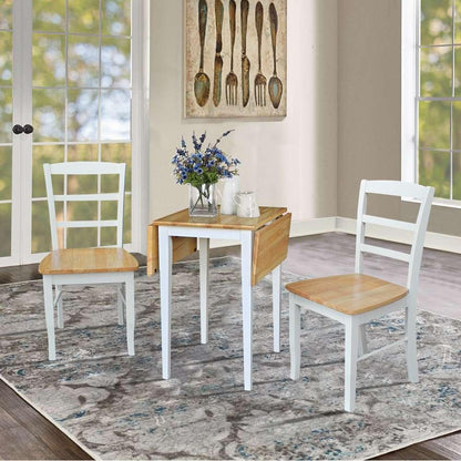 International Concepts (Set of 3 Pcs) - Small Dual Drop Leaf Table with 2 Madrid Ladderback Chairs in White / Natural Finish - K02-2236D-C2 veiw 6