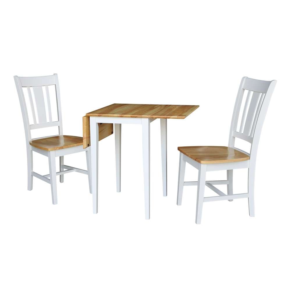 International Concepts (Set of 3 Pcs) - Small Dual Drop Leaf Table with 2 San Remo Chairs in White / Natural Finish - K02-2236D-C10-2 veiw 2