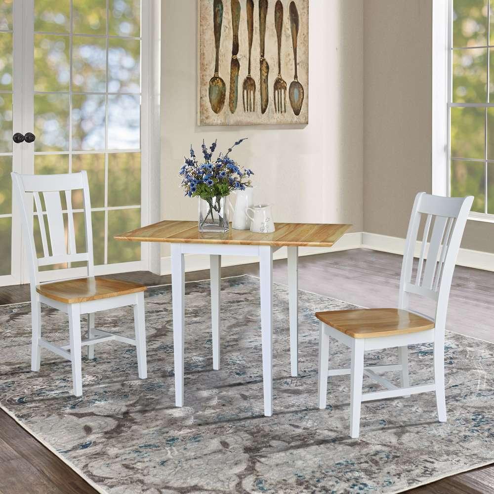 International Concepts (Set of 3 Pcs) - Small Dual Drop Leaf Table with 2 San Remo Chairs in White / Natural Finish - K02-2236D-C10-2 veiw 3