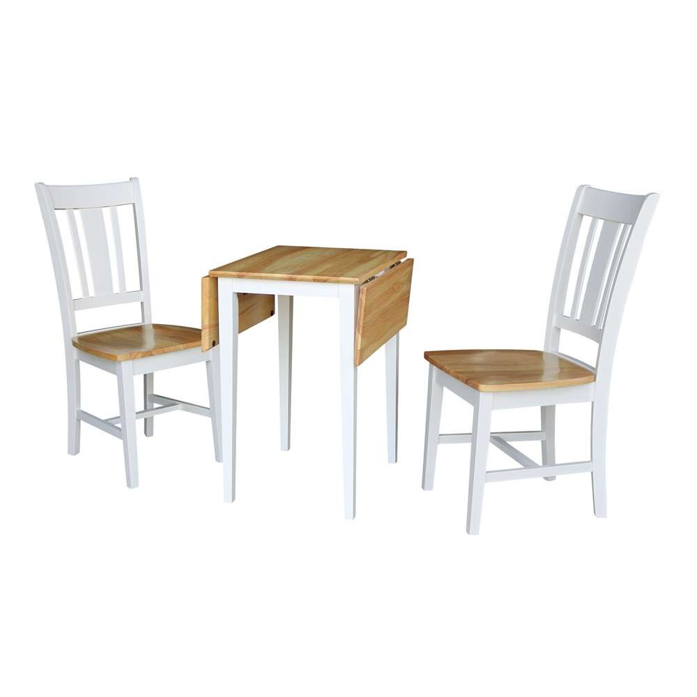 International Concepts (Set of 3 Pcs) - Small Dual Drop Leaf Table with 2 San Remo Chairs in White / Natural Finish - K02-2236D-C10-2 veiw 4