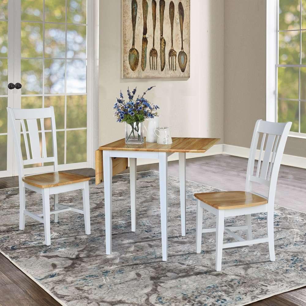 International Concepts (Set of 3 Pcs) - Small Dual Drop Leaf Table with 2 San Remo Chairs in White / Natural Finish - K02-2236D-C10-2 veiw 5