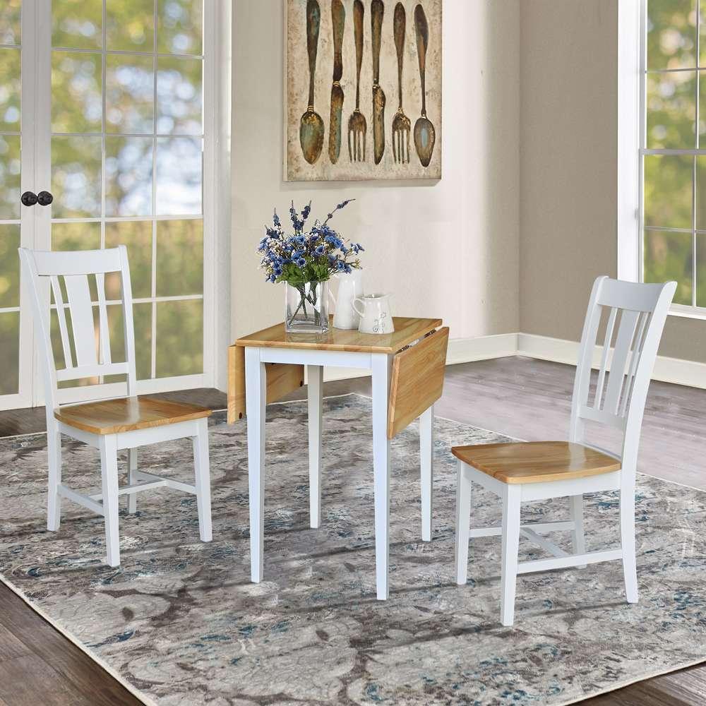 International Concepts (Set of 3 Pcs) - Small Dual Drop Leaf Table with 2 San Remo Chairs in White / Natural Finish - K02-2236D-C10-2 veiw 6