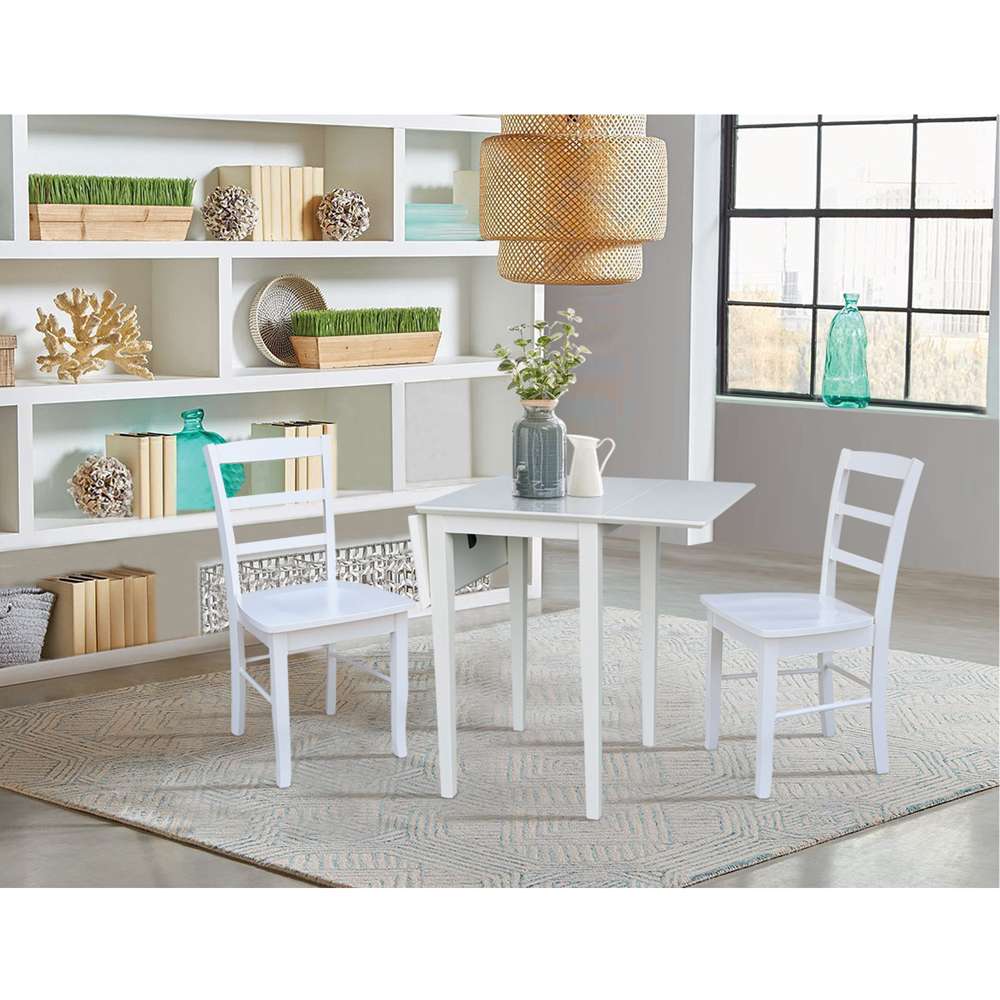 International Concepts (Set of 3 Pcs) - Small Dual Drop Leaf Table with 2 San Remo Chairs in White Finish - K08-2236D-C2-2 veiw 3