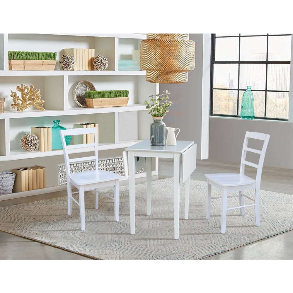 International Concepts (Set of 3 Pcs) - Small Dual Drop Leaf Table with 2 San Remo Chairs in White Finish - K08-2236D-C2-2 veiw 5