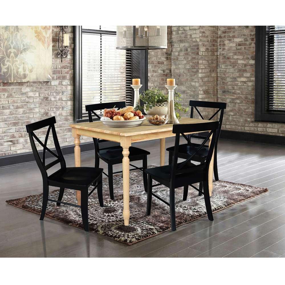 International Concepts - (Set of 5 Pcs) 3048 Table with 4 RTA Chairs in Natural / Black Finish - K01-3048-C46-613-4 veiw 3