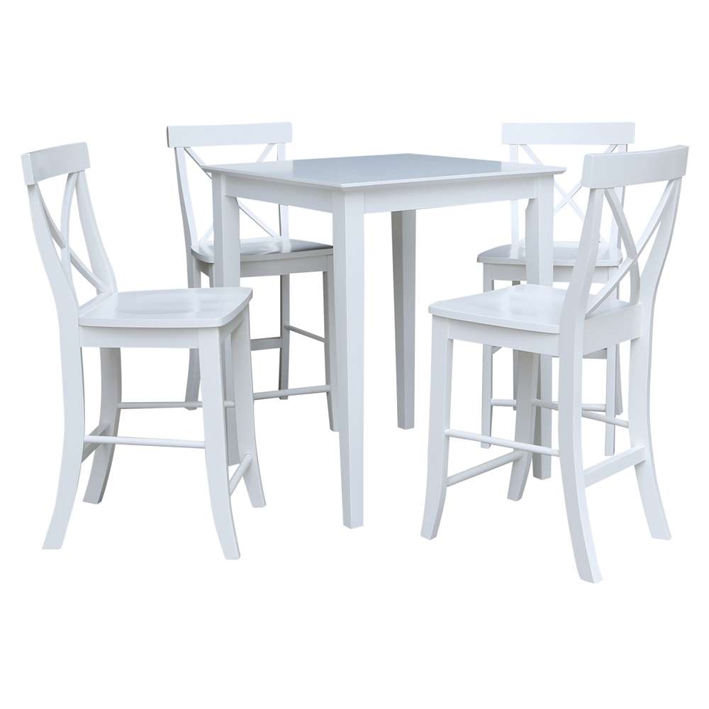 International Concepts - (Set of 5 Pcs) 30X30 Counter Height Dining Table with 4 X-Back Counter Height Stools in White Finish - K08-3030-S6132-4 veiw 1