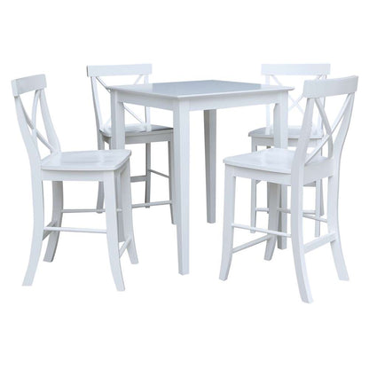 International Concepts - (Set of 5 Pcs) 30X30 Counter Height Dining Table with 4 X-Back Counter Height Stools in White Finish - K08-3030-S6132-4 veiw 1
