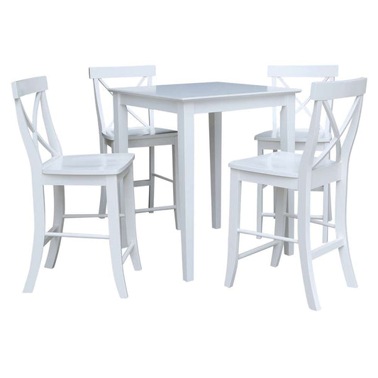 International Concepts - (Set of 5 Pcs) 30X30 Counter Height Dining Table with 4 X-Back Counter Height Stools in White Finish - K08-3030-S6132-4 veiw 1
