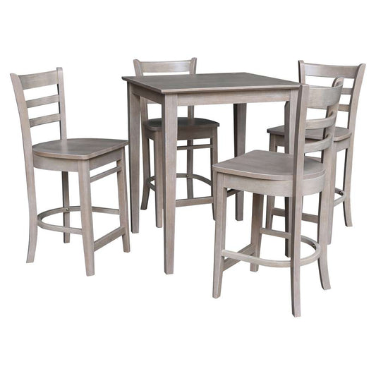International Concepts - (Set of 5 Pcs) 30X30 Counter Height Table with 4 Stools in Washed Gray Taupe Finish - K09-3030-S6172-4 veiw 1