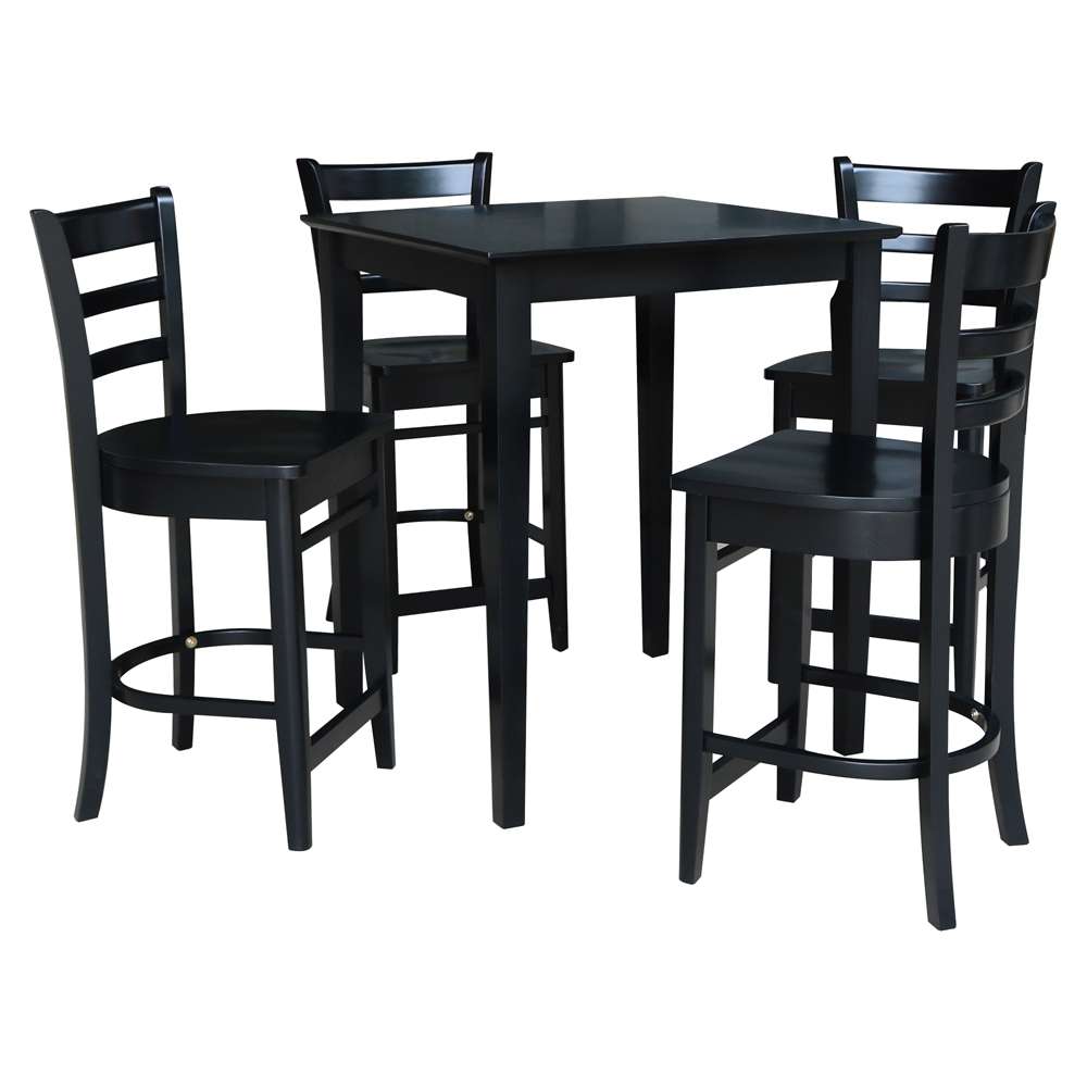 International Concepts - (Set of 5 Pcs) 30X30 Gathering Height Table with 4 Counter Height Stools in Black Finish - K46-3030-S6172-4 veiw 1