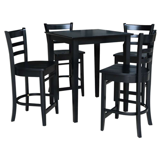 International Concepts - (Set of 5 Pcs) 30X30 Gathering Height Table with 4 Counter Height Stools in Black Finish - K46-3030-S6172-4 veiw 1