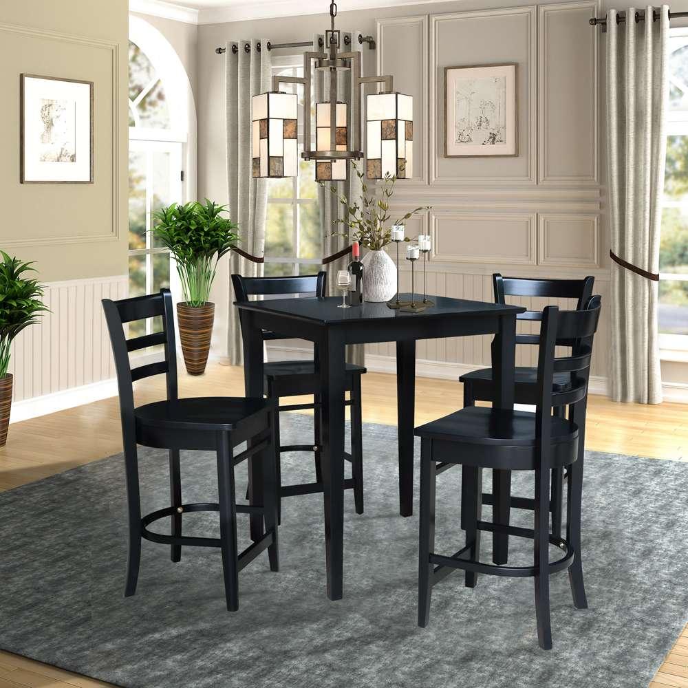 International Concepts - (Set of 5 Pcs) 30X30 Gathering Height Table with 4 Counter Height Stools in Black Finish - K46-3030-S6172-4 veiw 2