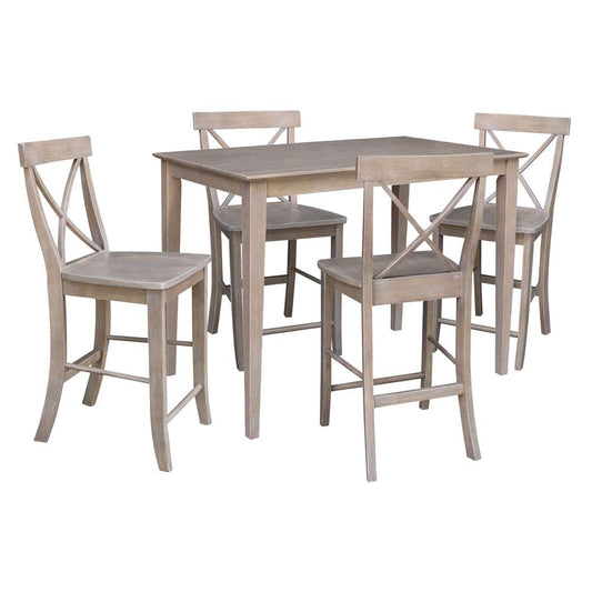 International Concepts - (Set of 5 Pcs) 30X48 Counter Height Dining Table with 4 Counter Height Stools in Washed Gray Taupe Finish - K09-3048-S6132-4 veiw 1