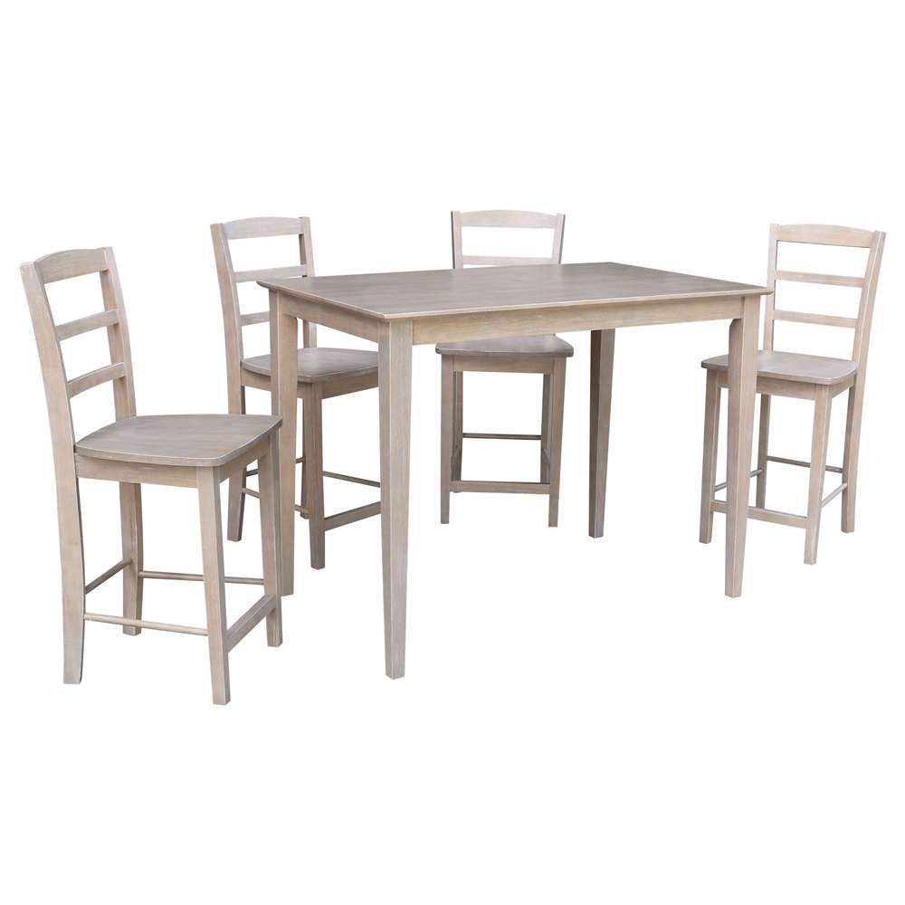 International Concepts - (Set of 5 Pcs) 30X48 Counter Height Dining Table with 4 Madrid Counter Height Stools in Washed Gray Taupe Finish - K09-3048-S402-4 veiw 1
