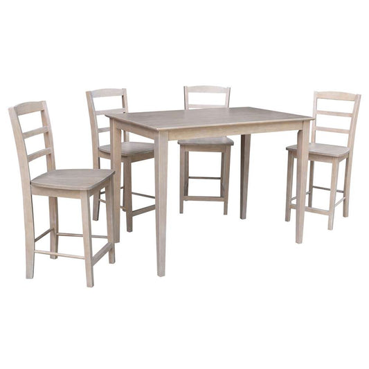 International Concepts - (Set of 5 Pcs) 30X48 Counter Height Dining Table with 4 Madrid Counter Height Stools in Washed Gray Taupe Finish - K09-3048-S402-4 veiw 1