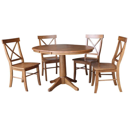 International Concepts - (Set of 5 Pcs) 36in Round Extension Dining Table with 4 RTA Chairs in Distressed Oak Finish - K42-36RXT-27B-C613-4 veiw 1