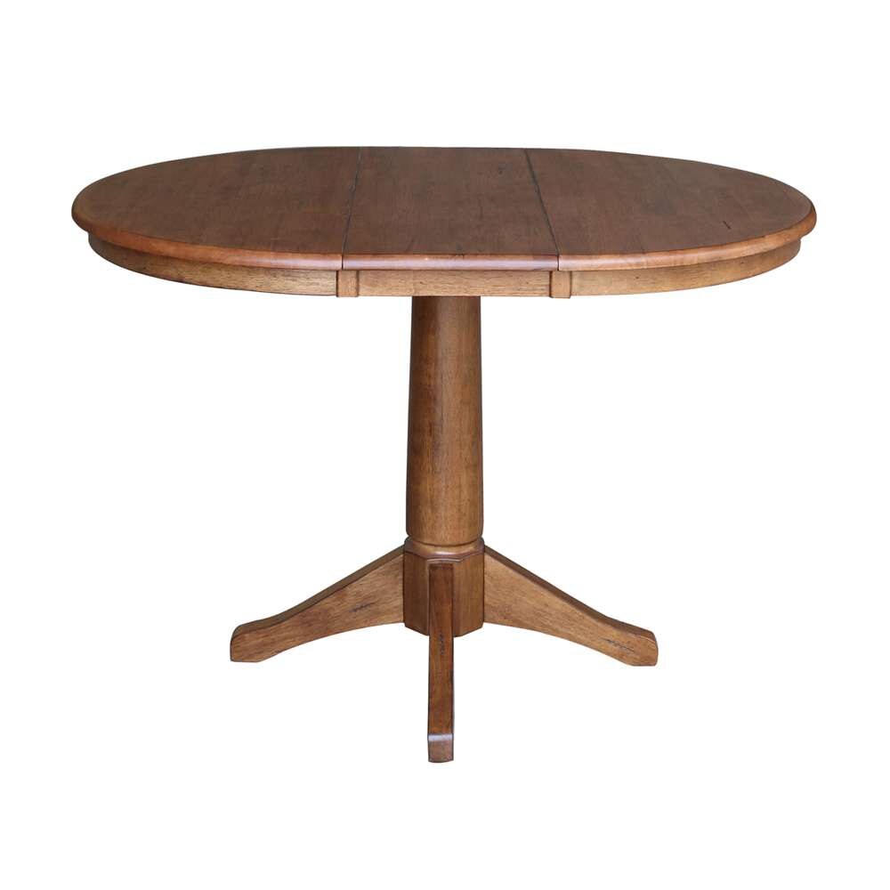 International Concepts - (Set of 5 Pcs) 36in Round Extension Dining Table with 4 RTA Chairs in Distressed Oak Finish - K42-36RXT-27B-C613-4 veiw 3