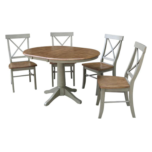 International Concepts - (Set of 5 Pcs) 36in Round Extension Dining Table with 4 RTA Chairs in Hickory/Stone Finish - K41-36RXT-27B-C613-4 veiw 1
