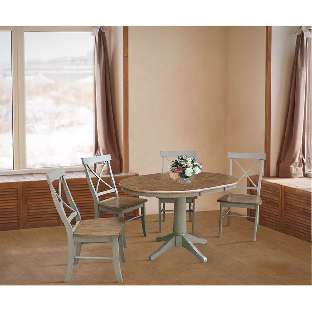 International Concepts - (Set of 5 Pcs) 36in Round Extension Dining Table with 4 RTA Chairs in Hickory/Stone Finish - K41-36RXT-27B-C613-4 veiw 3