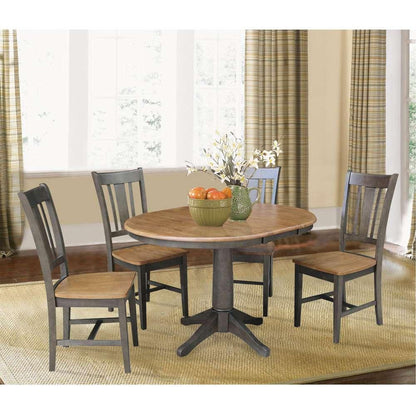 International Concepts - (Set of 5 Pcs) 36in Round Extension Dining Table with 4 RTA Chairs in Hickory/Washed Coal Finish - K45-36RXT-27B-C10-4 veiw 3