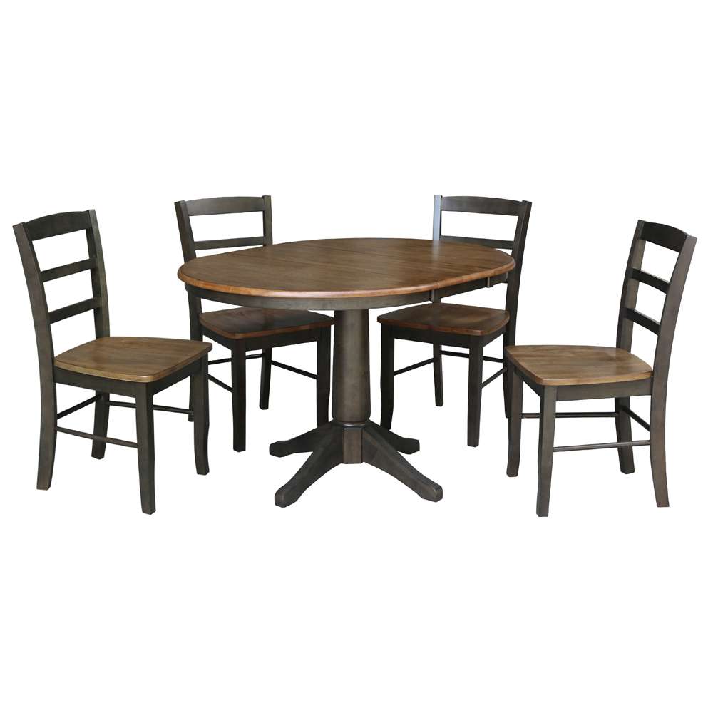 International Concepts - (Set of 5 Pcs) 36in Round Extension Dining Table with 4 RTA Chairs in Hickory/Washed Coal Finish - K45-36RXT-27B-C2-4 veiw 1