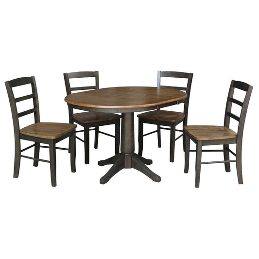International Concepts - (Set of 5 Pcs) 36in Round Extension Dining Table with 4 RTA Chairs in Hickory/Washed Coal Finish - K45-36RXT-27B-C2-4 veiw 1