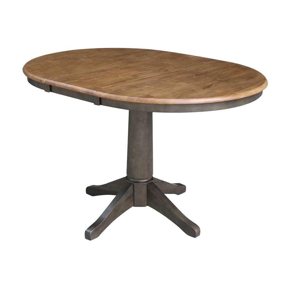 International Concepts - (Set of 5 Pcs) 36in Round Extension Dining Table with 4 RTA Chairs in Hickory/Washed Coal Finish - K45-36RXT-27B-C2-4 veiw 4