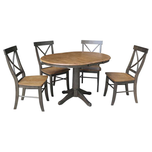 International Concepts - (Set of 5 Pcs) 36in Round Extension Dining Table with 4 RTA Chairs in Hickory/Washed Coal Finish - K45-36RXT-27B-C613-4 veiw 1