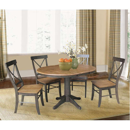 International Concepts - (Set of 5 Pcs) 36in Round Extension Dining Table with 4 RTA Chairs in Hickory/Washed Coal Finish - K45-36RXT-27B-C613-4 veiw 3