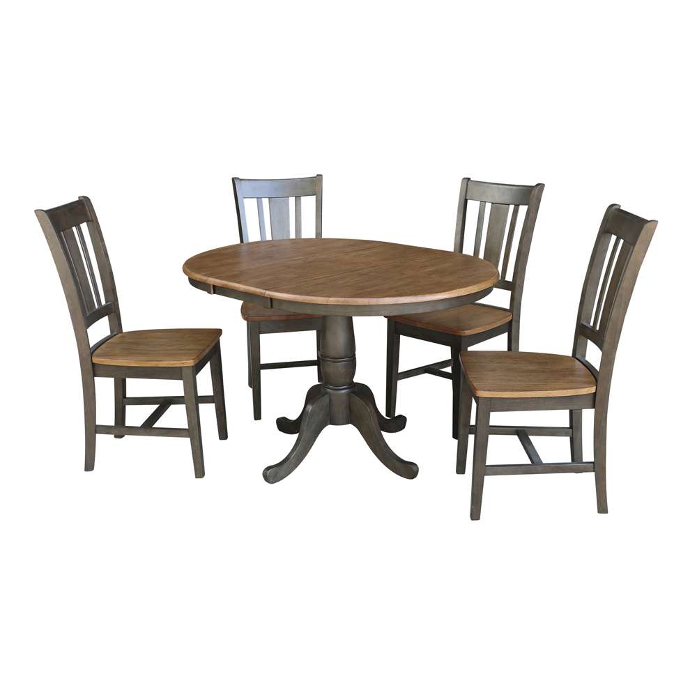 International Concepts - (Set of 5 Pcs) 36in Round Extension Dining Table with 4 RTA Chairs in Hickory/Washed Coal Finish - K45-36RXT-C10-4 veiw 1