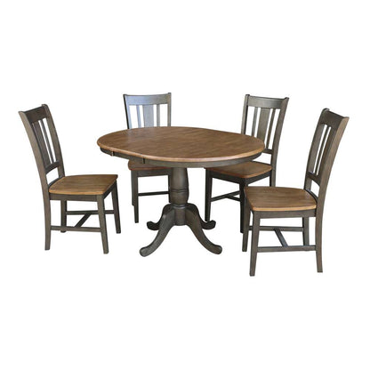International Concepts - (Set of 5 Pcs) 36in Round Extension Dining Table with 4 RTA Chairs in Hickory/Washed Coal Finish - K45-36RXT-C10-4 veiw 1