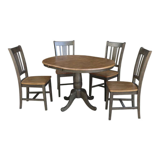 International Concepts - (Set of 5 Pcs) 36in Round Extension Dining Table with 4 RTA Chairs in Hickory/Washed Coal Finish - K45-36RXT-C10-4 veiw 1