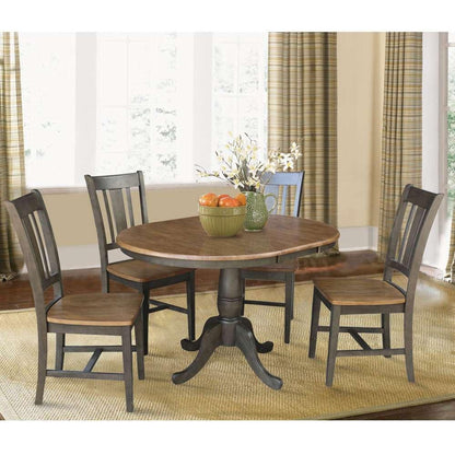 International Concepts - (Set of 5 Pcs) 36in Round Extension Dining Table with 4 RTA Chairs in Hickory/Washed Coal Finish - K45-36RXT-C10-4 veiw 3
