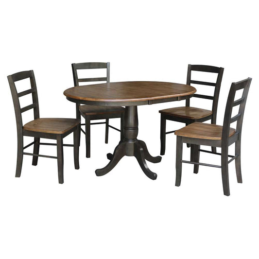International Concepts - (Set of 5 Pcs) 36in Round Extension Dining Table with 4 RTA Chairs in Hickory/Washed Coal Finish - K45-36RXT-C2-4 veiw 1