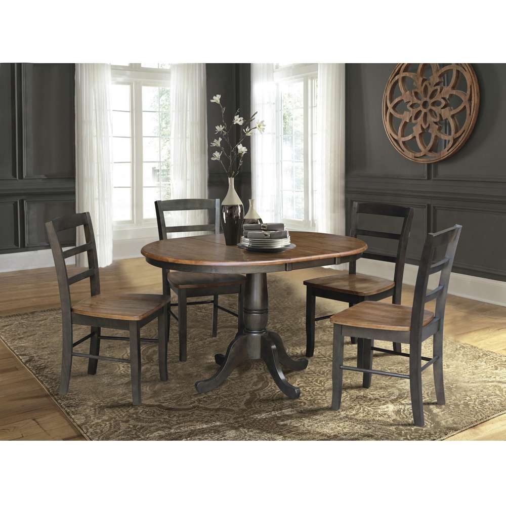 International Concepts - (Set of 5 Pcs) 36in Round Extension Dining Table with 4 RTA Chairs in Hickory/Washed Coal Finish - K45-36RXT-C2-4 veiw 3